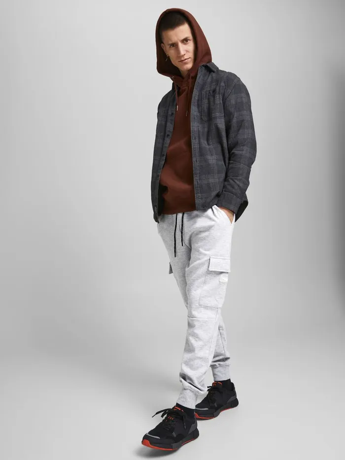 Trousers JACK and JONES Mens GORDON AIR CARGO SWEATPANTS Grey Light Grey Melange Gift 4 You