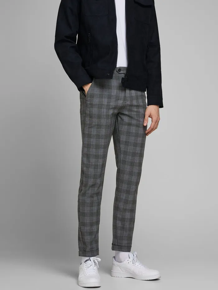 Trousers JACK and JONES Mens MARCO CHECK CHINOS Grey White