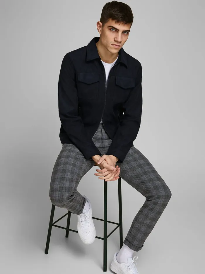 Trousers JACK and JONES Mens MARCO CHECK CHINOS Grey White