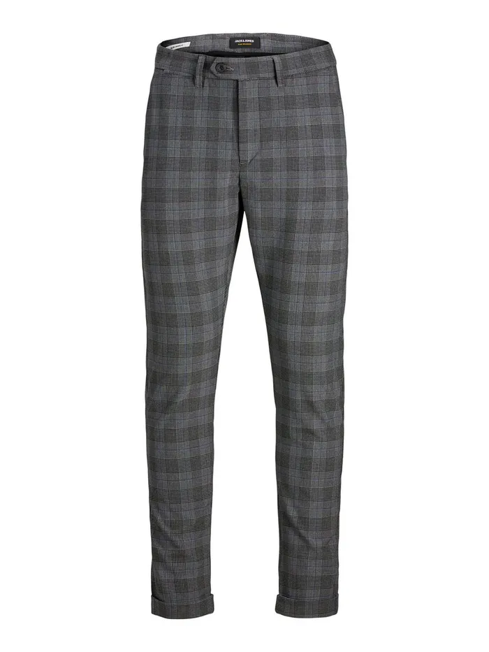 Trousers JACK and JONES Mens MARCO CHECK CHINOS Grey White