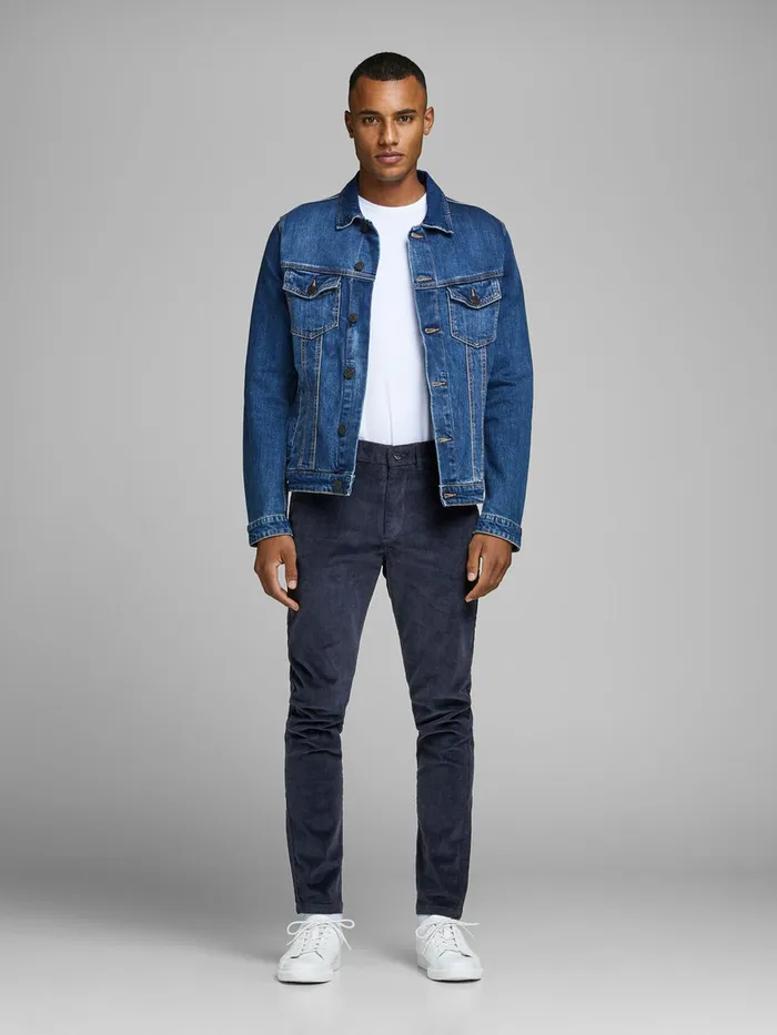 Trousers JACK and JONES Mens MARCO CORDUROY AKM 761 CHINOS Blue Navy Blazer