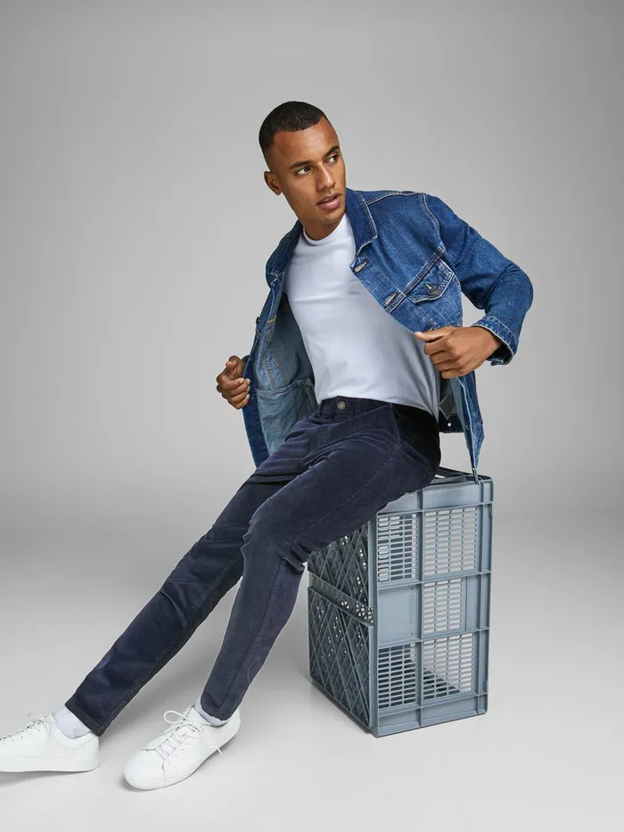 Trousers JACK and JONES Mens MARCO CORDUROY AKM 761 CHINOS Blue Navy Blazer