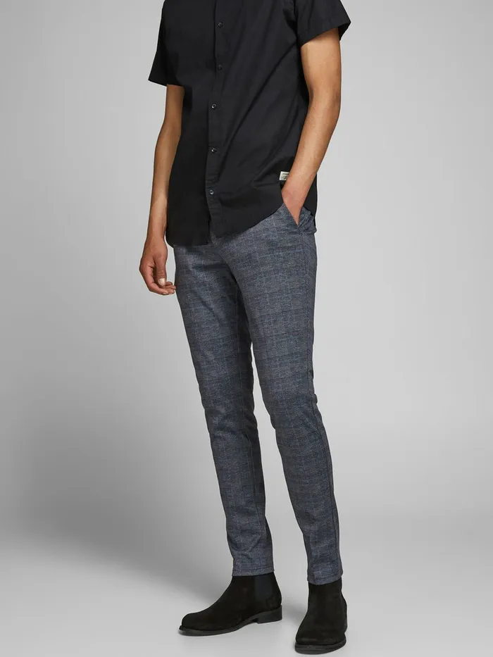 Trousers JACK and JONES Mens MARCO PHIL CHECKED SUIT TROUSERS Grey Dark Grey