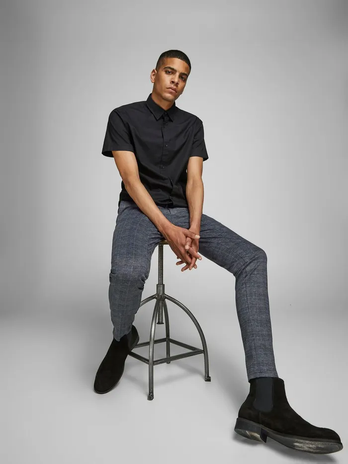 Trousers JACK and JONES Mens MARCO PHIL CHECKED SUIT TROUSERS Grey Dark Grey