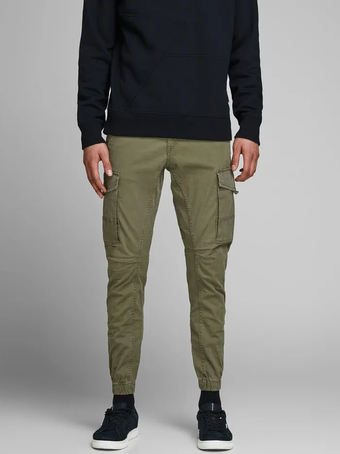Trousers JACK and JONES Mens PAUL FLAKE AKM 542 CARGO PANTS Green Olive Night Casaul