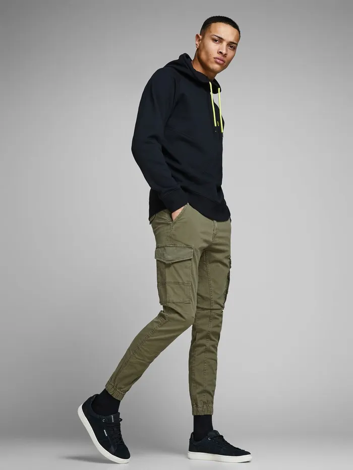 Trousers JACK and JONES Mens PAUL FLAKE AKM 542 CARGO PANTS Green Olive Night Casaul