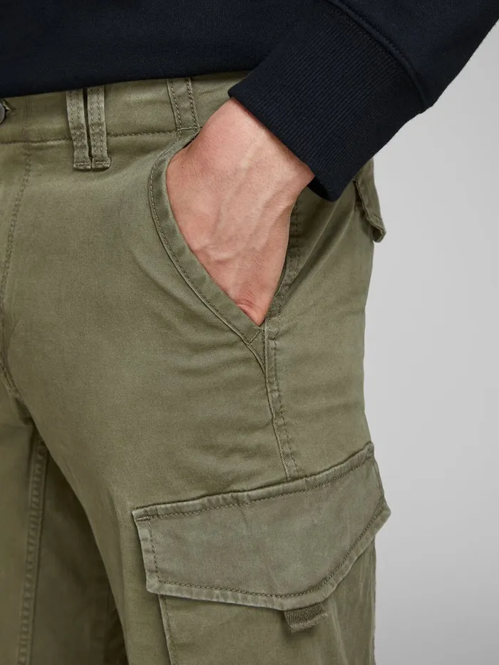 Trousers JACK and JONES Mens PAUL FLAKE AKM 542 CARGO PANTS Green Olive Night Casaul