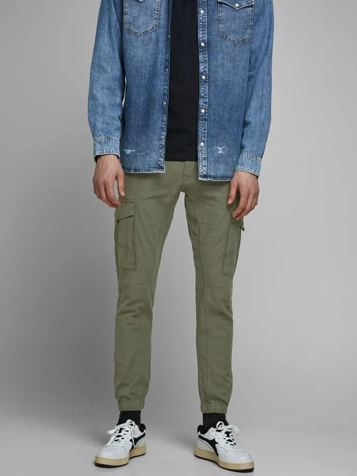 Trousers JACK and JONES Mens PAUL FLAKE LINEN AKM 982 CARGO TROUSERS Green Olive Night Trousers JACK and JONES Mens PAUL FLAKE LINEN AKM 982 CARGO TROUSERS Green Olive Night