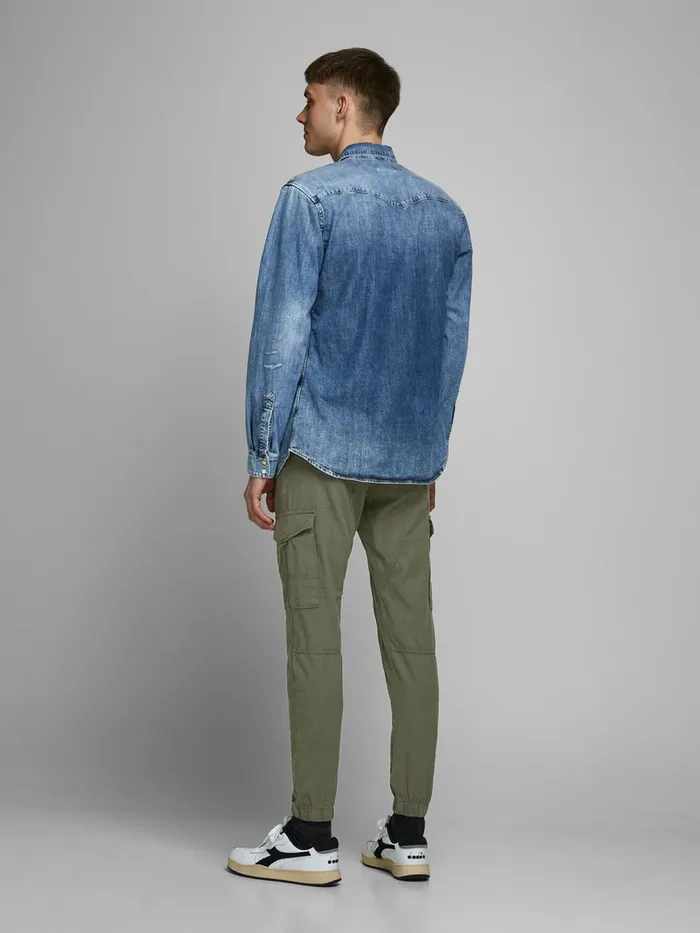 Trousers JACK and JONES Mens PAUL FLAKE LINEN AKM 982 CARGO TROUSERS Green Olive Night