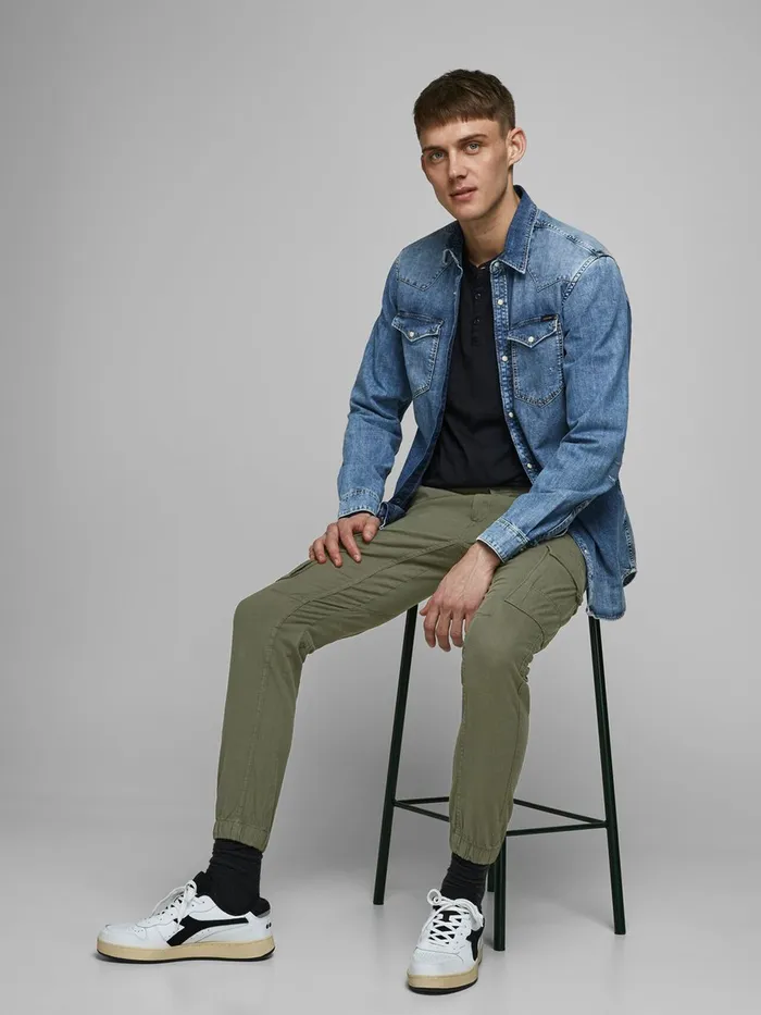 Trousers JACK and JONES Mens PAUL FLAKE LINEN AKM 982 CARGO TROUSERS Green Olive Night