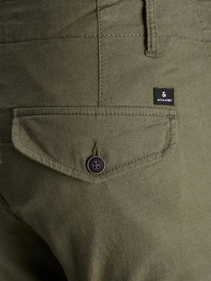 Trousers JACK and JONES Mens PAUL FLAKE LINEN AKM 982 CARGO TROUSERS Green Olive Night