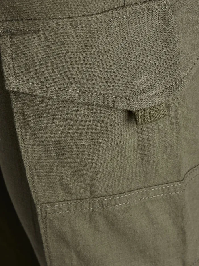 Trousers JACK and JONES Mens PAUL FLAKE LINEN AKM 982 CARGO TROUSERS Green Olive Night