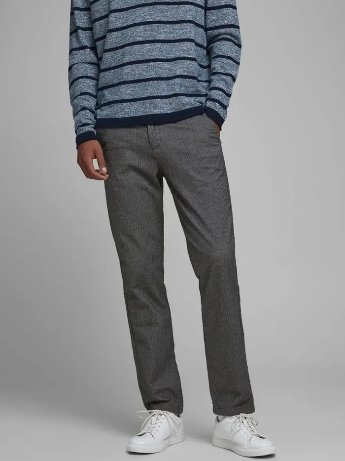 Trousers JACK and JONES Mens ROY HERRINGBONE CHINOS Grey Light Gray