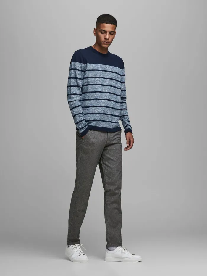 Trousers JACK and JONES Mens ROY HERRINGBONE CHINOS Grey Light Gray