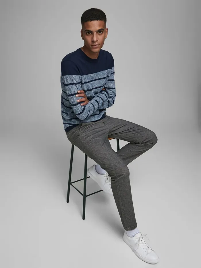 Trousers JACK and JONES Mens ROY HERRINGBONE CHINOS Grey Light Gray