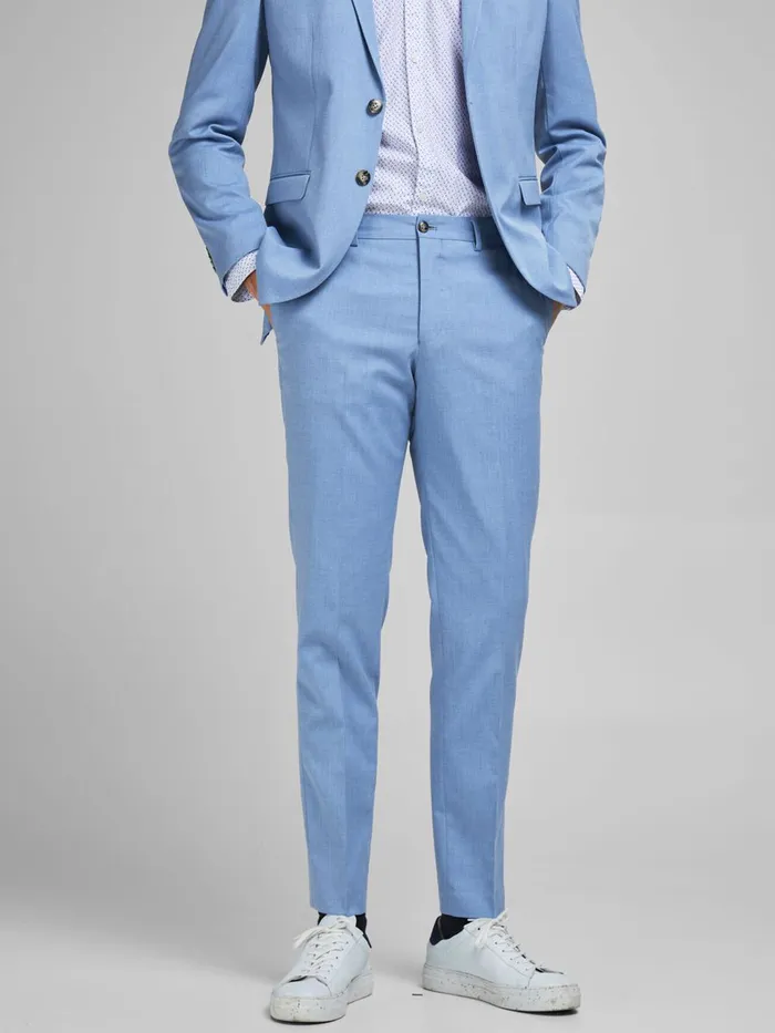 Trousers JACK and JONES Mens SUPER SLIM FIT SUIT TROUSERS Blue Chambray Blue