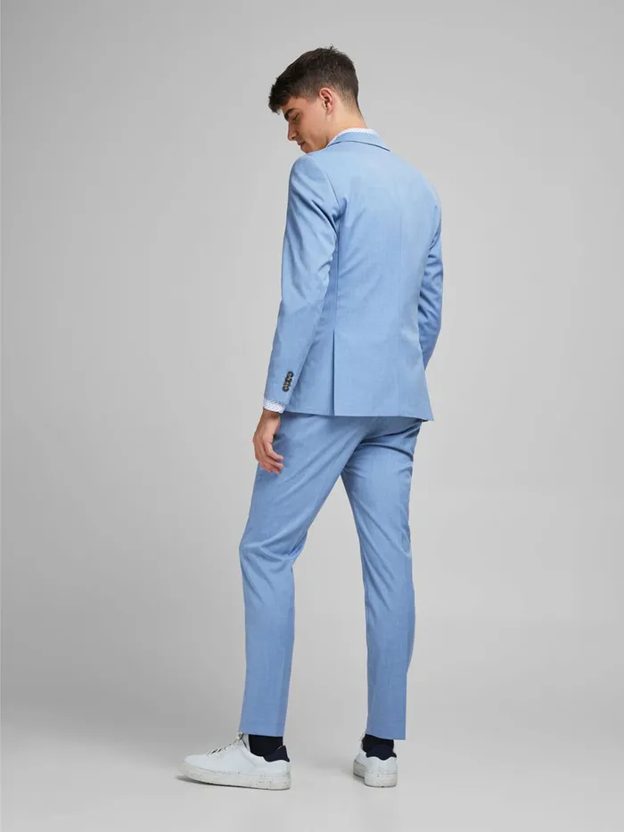 Trousers JACK and JONES Mens SUPER SLIM FIT SUIT TROUSERS Blue Chambray Blue