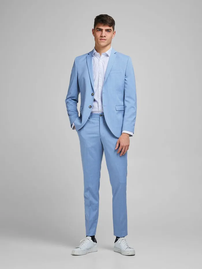 Trousers JACK and JONES Mens SUPER SLIM FIT SUIT TROUSERS Blue Chambray Blue