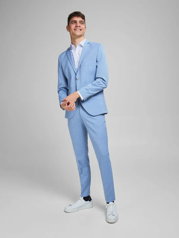 Trousers JACK and JONES Mens SUPER SLIM FIT SUIT TROUSERS Blue Chambray Blue