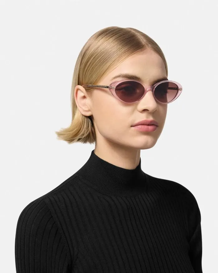 Tubular Greca Oval Sunglasses Pink Women Versace Sunglasses