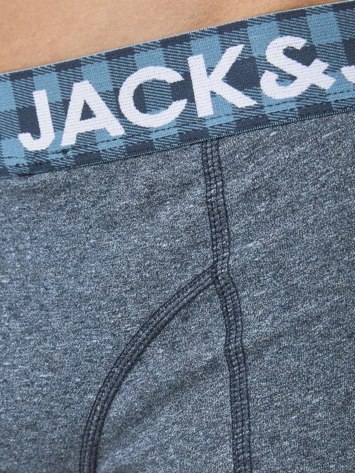 Underwear JACK and JONES Mens 3PACK CHECK DETAIL TRUNKS Blue Dark Blue Denim Popular