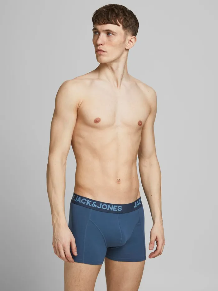 Underwear JACK and JONES Mens 3PACK CHECK DETAIL TRUNKS Blue Dark Blue Denim Popular
