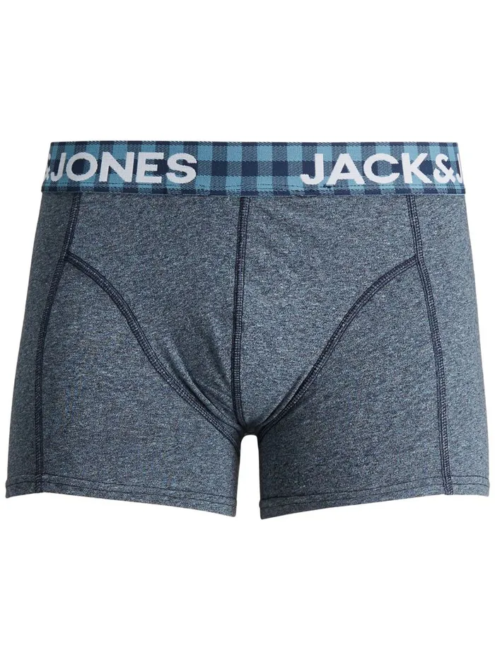 Underwear JACK and JONES Mens 3PACK CHECK DETAIL TRUNKS Blue Dark Blue Denim Popular