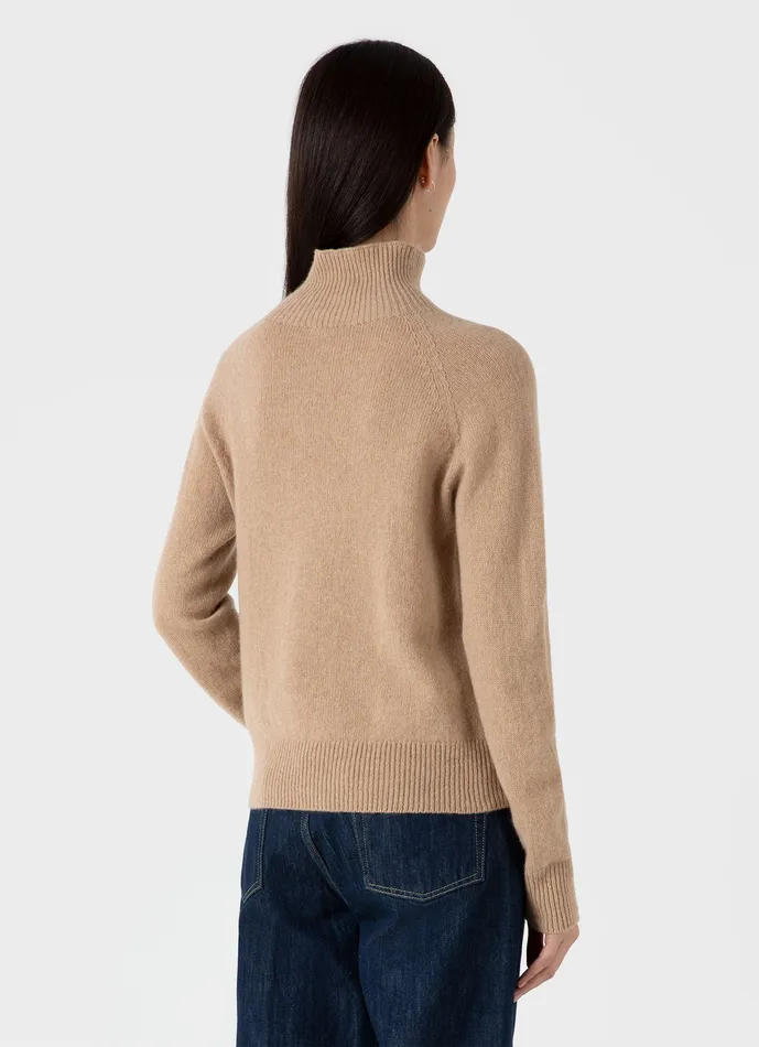 ussunspel Lambswool Funnel Neck Jumper Light Camel Women Knitwear ussunspel Lambswool Funnel Neck Jumper Light Camel Women Knitwear