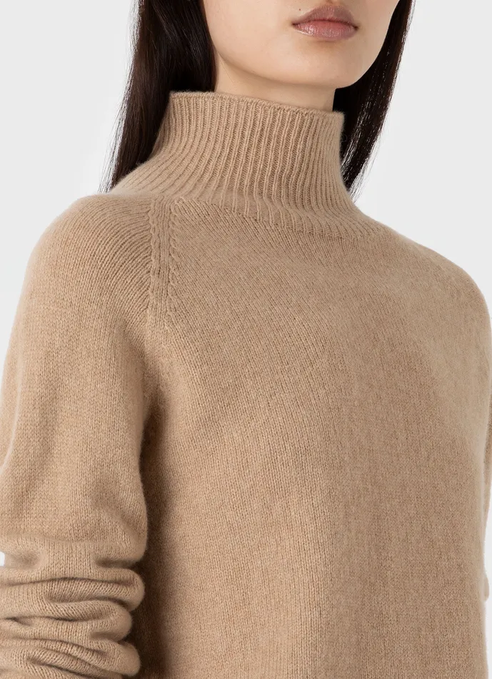 ussunspel Lambswool Funnel Neck Jumper Light Camel Women Knitwear ussunspel Lambswool Funnel Neck Jumper Light Camel Women Knitwear