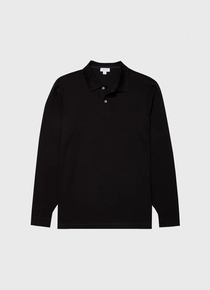 ussunspel Long Sleeve Piqu Polo Shirt Black Men Polo Shirts