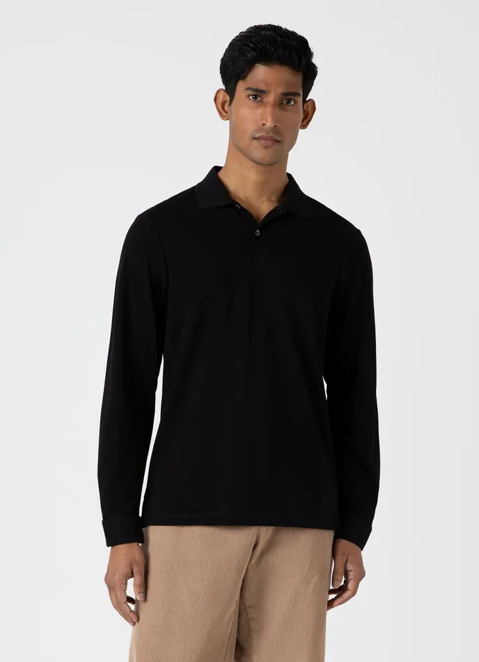 ussunspel Long Sleeve Piqu Polo Shirt Black Men Polo Shirts ussunspel Long Sleeve Piqu Polo Shirt Black Men Polo Shirts