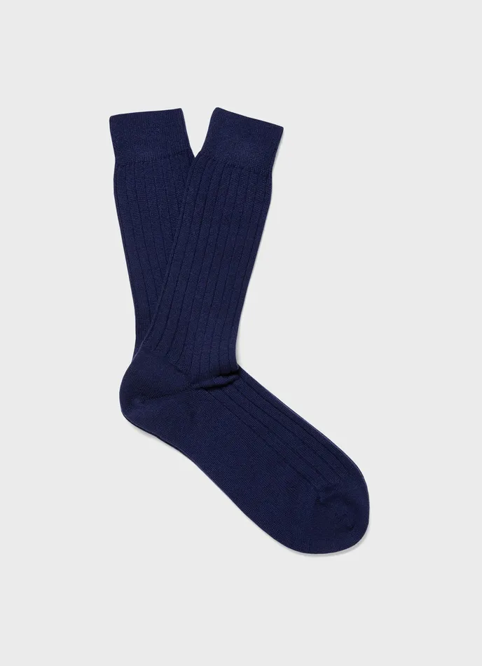 ussunspel Socks Men Cashmere Ribbed Socks Navy