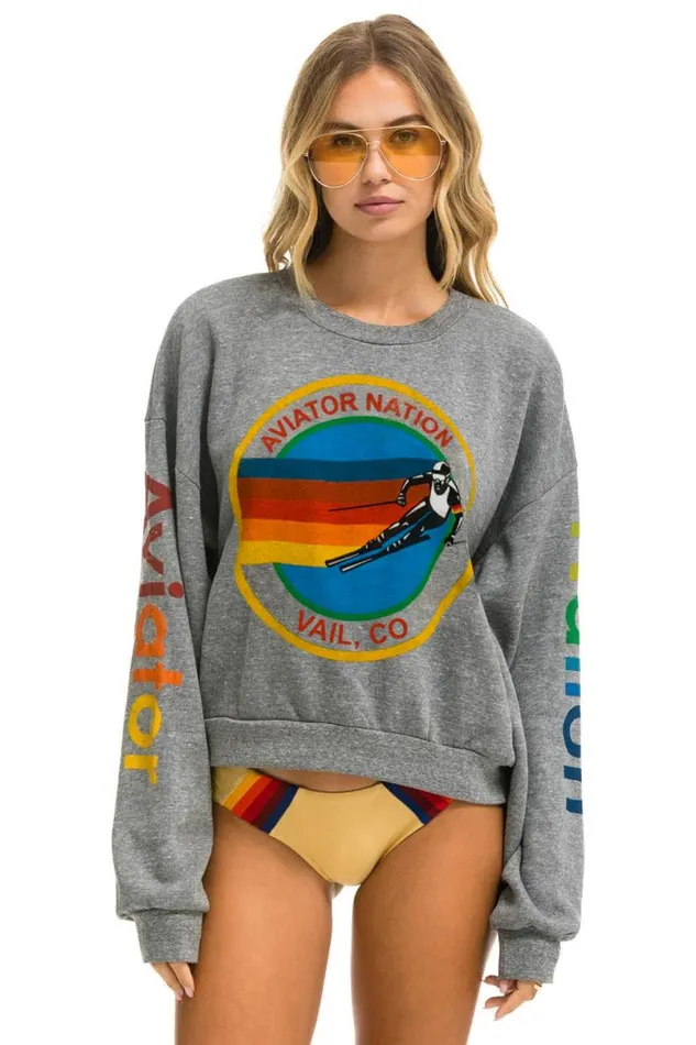 Vail Relaxed Crew Sweatshirt 8211 Heather Grey WomenMen Aviator Nation Sweatshirts
