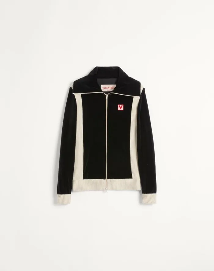 Valentino Activewear Man Chez Valentino Turtleneck Chenille Sweatshirt With Zipper And Patch For Man In Black Black Valentino Activewear Man Chez Valentino Turtleneck Chenille Sweatshirt With Zipper And Patch For Man In Black Black