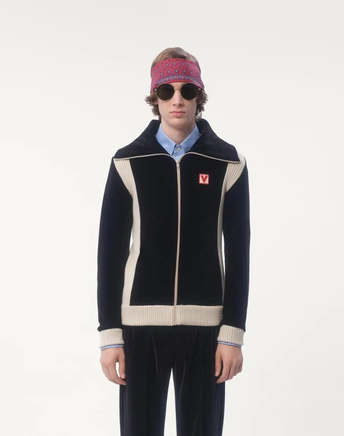 Valentino Activewear Man Chez Valentino Turtleneck Chenille Sweatshirt With Zipper And Patch For Man In Black Black Valentino Activewear Man Chez Valentino Turtleneck Chenille Sweatshirt With Zipper And Patch For Man In Black Black