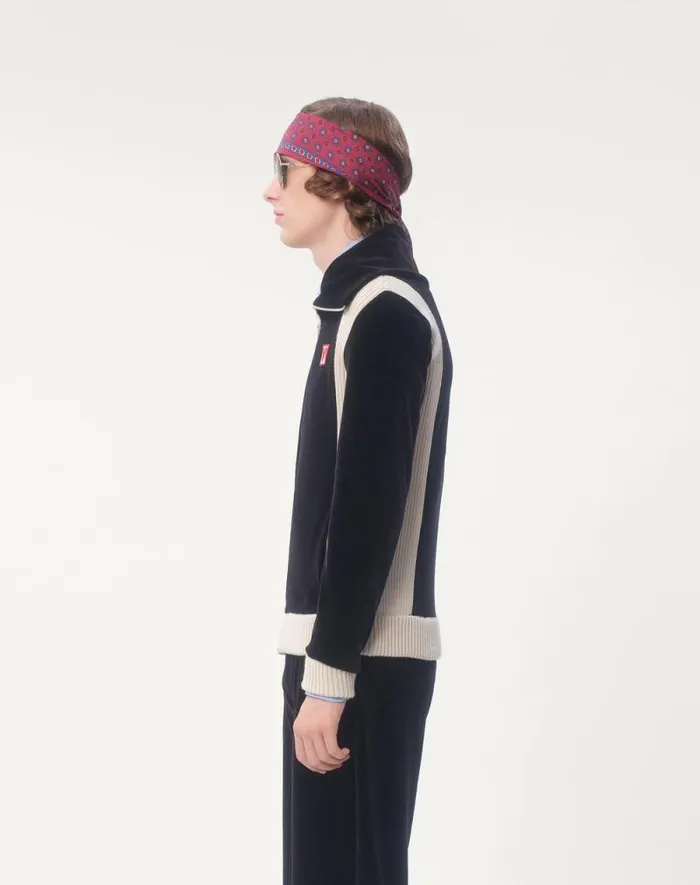 Valentino Activewear Man Chez Valentino Turtleneck Chenille Sweatshirt With Zipper And Patch For Man In Black Black Valentino Activewear Man Chez Valentino Turtleneck Chenille Sweatshirt With Zipper And Patch For Man In Black Black