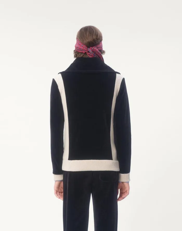 Valentino Activewear Man Chez Valentino Turtleneck Chenille Sweatshirt With Zipper And Patch For Man In Black Black Valentino Activewear Man Chez Valentino Turtleneck Chenille Sweatshirt With Zipper And Patch For Man In Black Black