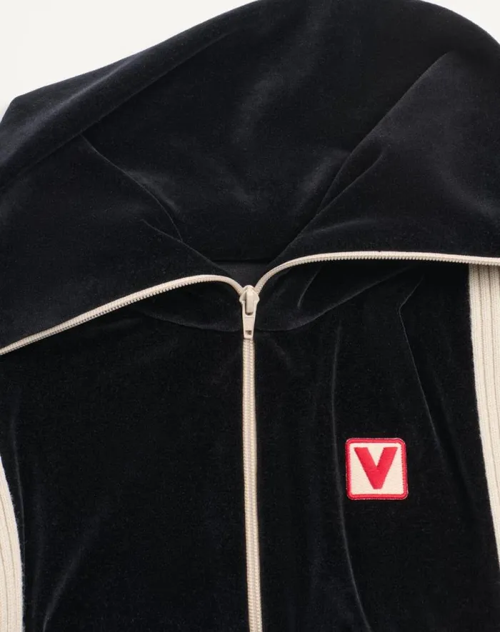 Valentino Activewear Man Chez Valentino Turtleneck Chenille Sweatshirt With Zipper And Patch For Man In Black Black Valentino Activewear Man Chez Valentino Turtleneck Chenille Sweatshirt With Zipper And Patch For Man In Black Black