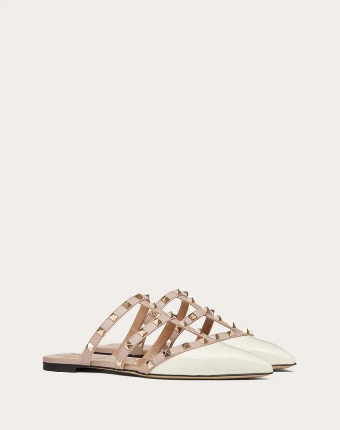 Valentino Ballerinas Woman Rockstud Patentleather Mule For Woman In Poudre Poudre