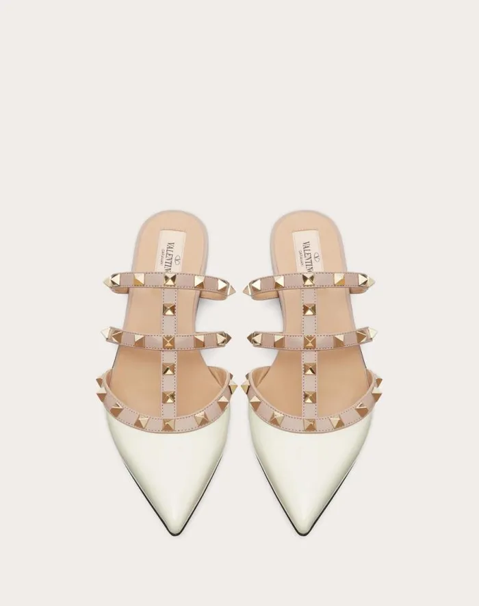 Valentino Ballerinas Woman Rockstud Patentleather Mule For Woman In Poudre Poudre