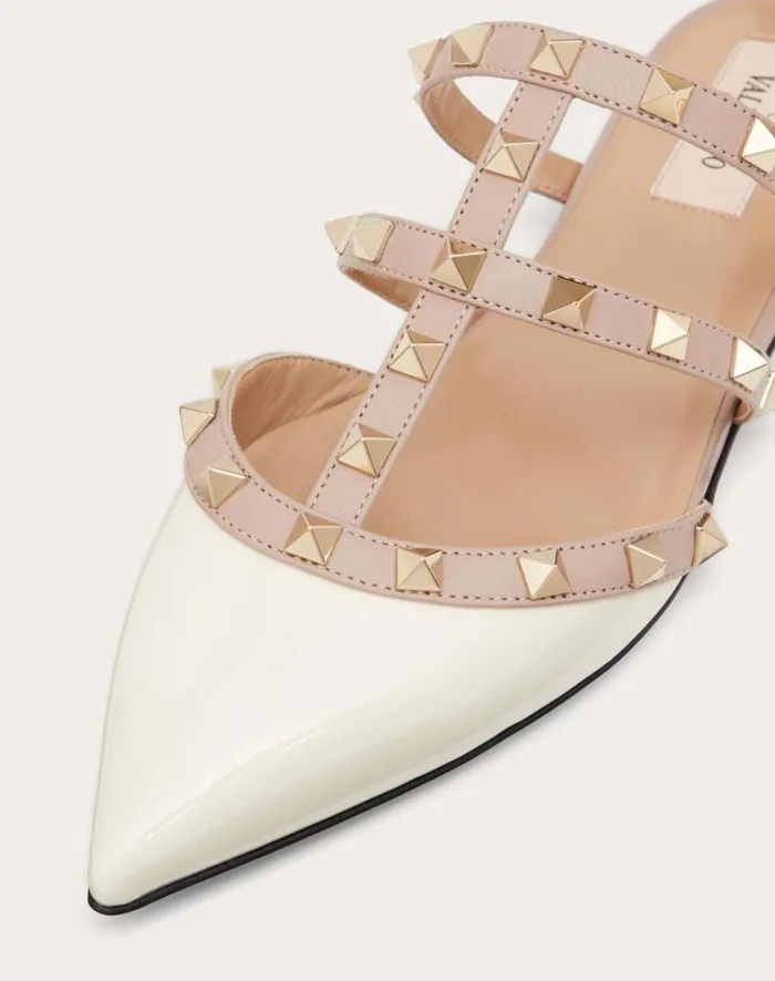 Valentino Ballerinas Woman Rockstud Patentleather Mule For Woman In Poudre Poudre
