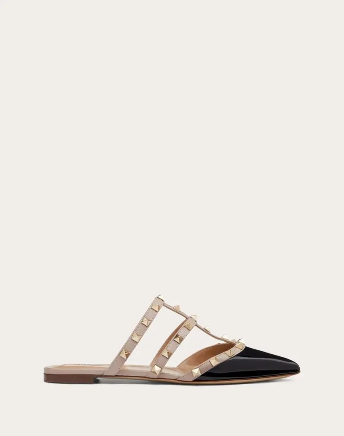 Valentino Ballerinas Woman Rockstud Patentleather Mule For Woman In Poudre Poudre