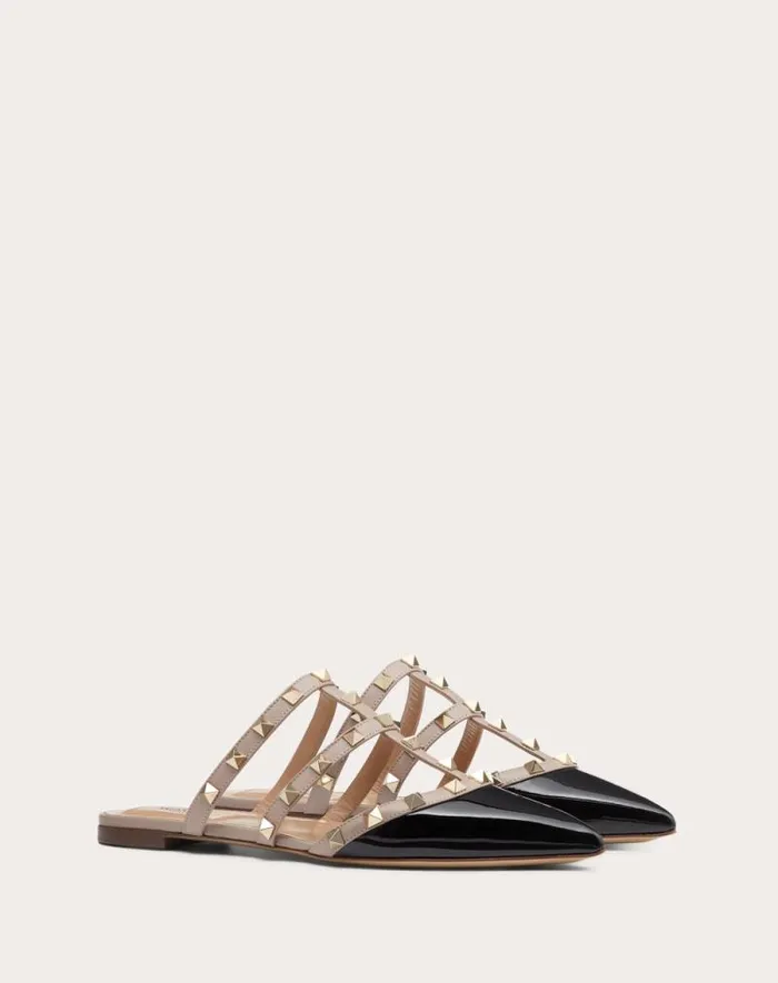 Valentino Ballerinas Woman Rockstud Patentleather Mule For Woman In Poudre Poudre