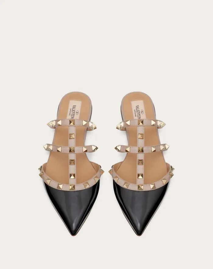 Valentino Ballerinas Woman Rockstud Patentleather Mule For Woman In Poudre Poudre