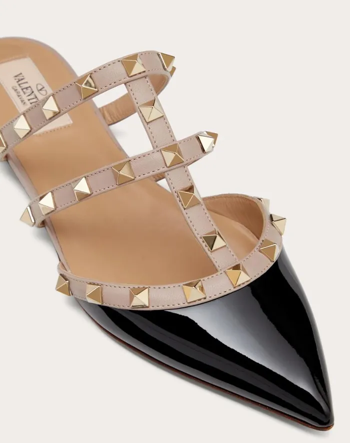 Valentino Ballerinas Woman Rockstud Patentleather Mule For Woman In Poudre Poudre