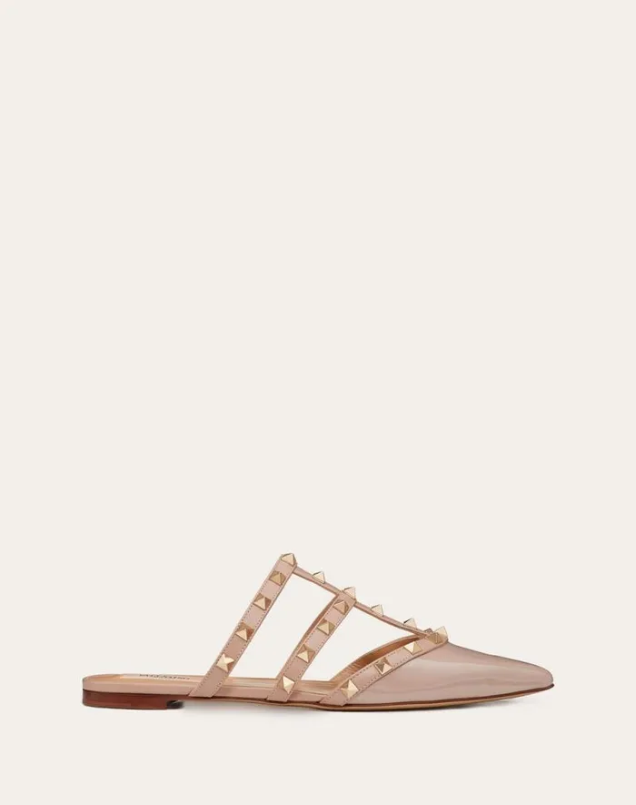 Valentino Ballerinas Woman Rockstud Patentleather Mule For Woman In Poudre Poudre
