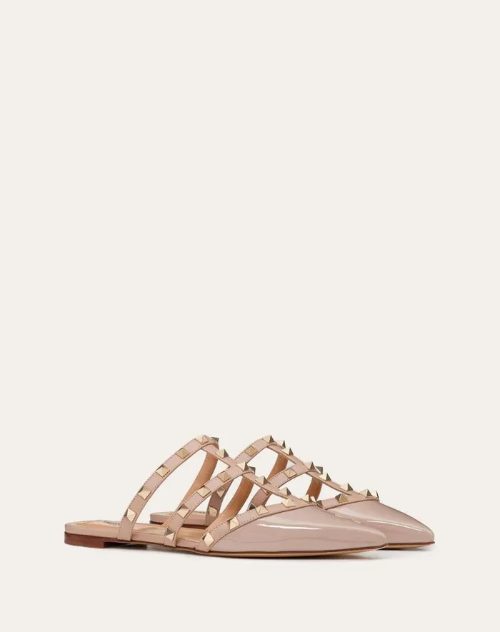 Valentino Ballerinas Woman Rockstud Patentleather Mule For Woman In Poudre Poudre
