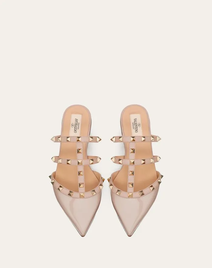Valentino Ballerinas Woman Rockstud Patentleather Mule For Woman In Poudre Poudre