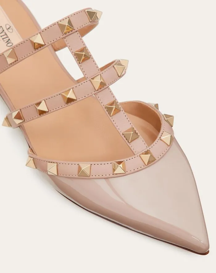 Valentino Ballerinas Woman Rockstud Patentleather Mule For Woman In Poudre Poudre