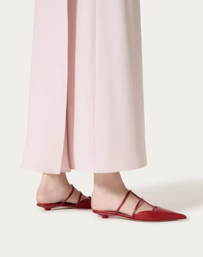 Valentino Ballerinas Woman Rockstud Wispy Calfskin Mule 20mm For Woman In Rosso Valentino Rosso Valentino